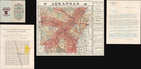 1885 Iron Mountain Railway Map of Arkansas Land Grants For Sale