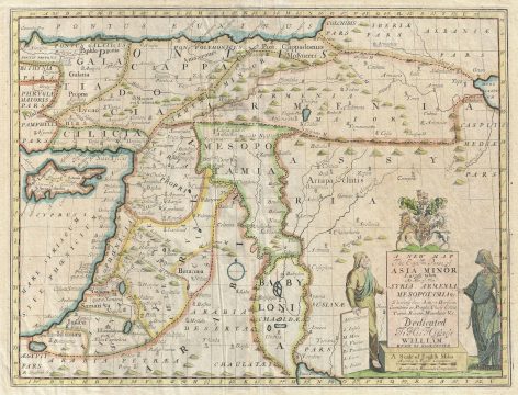 1712 Wells Map of Asia Minor, Israel, Palestine, Syria, Jordan and Iraq