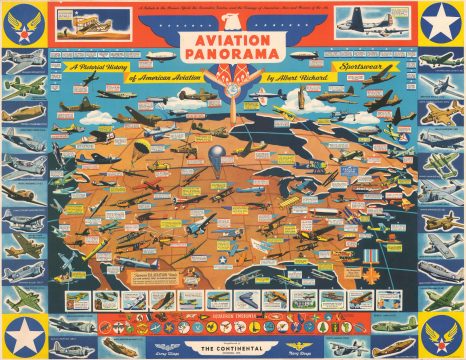 1943 Cheeseman Pictorial Broadside Map of the United States Promoting Aviation