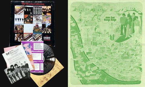 1974 City of Liverpool Beatles Pictorial Map w/ full Fan Pack 2/3