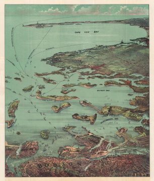 1917 Union News Bird's-Eye View Map of Boston Harbor: Boston to Cape Cod