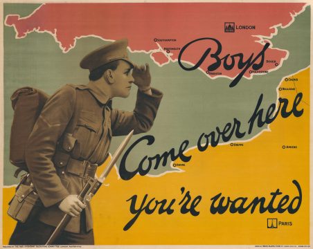 1915 World War I Propaganda Broadside Map of Southern Britain and Northern France