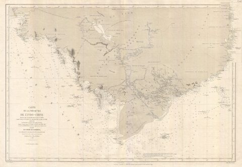 1880 Depot de la Marine Map of Cambodia - Bankgok to Saigon