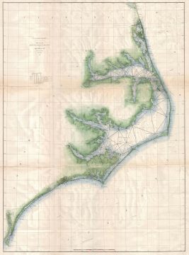 1875 U.S. Coast Survey Chart or Map of the Carolina Coast