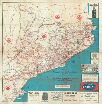 1929 Turell Silk Road Map of Catalonia, Spain