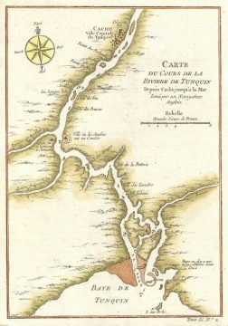 1750 Bellin Map of Tonkin River (Red River or Sông Hồng) and Hanoi, Vietnam