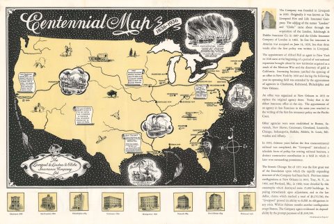 1936 Liverpool and London and Globe Insurance Company Map of the United States