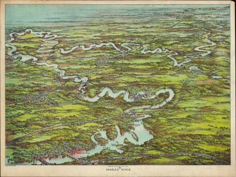 1907 Walker Map and Bird's-Eye View of the Charles River, Massachusetts