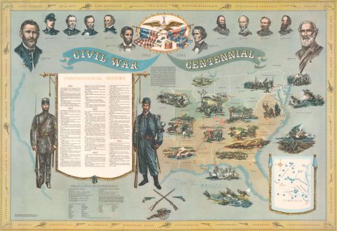 1960 Newman and Long Broadside Pictorial Map of American Civil War Battles