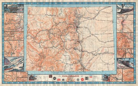 1943 Linn Westcott Broadside Pictorial Map of the Railroads of Colorado