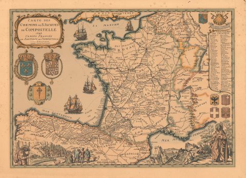 1973 Daniel Derveaux Map of the Pilgrimage to Santiago de Compostela: France, Spain