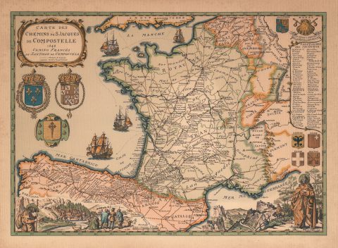 1973 Daniel Derveaux Map of the Pilgrimage to Santiago de Compostela: France, Spain