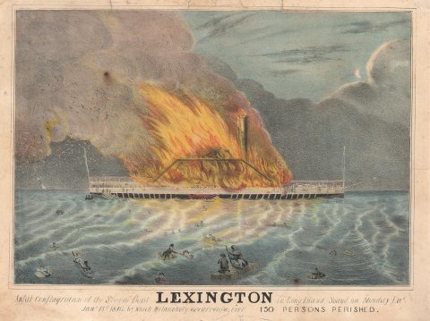 1840 View of Burning of the Lexington, Long Island, New York