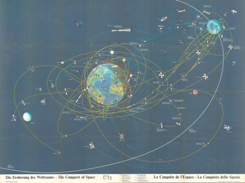 1968 Hallwag Pictorial Map of Space Exploration