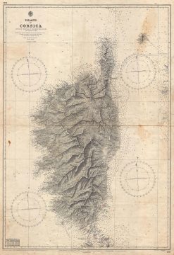 1894 British Admiralty Chart or Map of Corsica or Corse (updated to 1967)