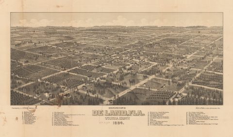 1884 Wellge / Stoner Bird's Eye View Map of De Land, Florida