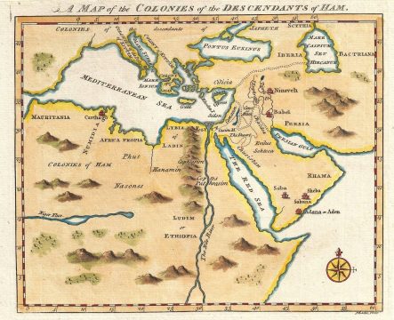 1790 Historical Map of Colonies of the Descendants of Ham