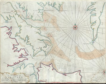 1751 Tiddeman Map of the Chesapeake Bay Entrance, York River, and James River