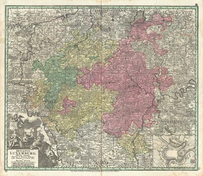 1730 Seutter Map of Luxembourg and Eastern Belgium
