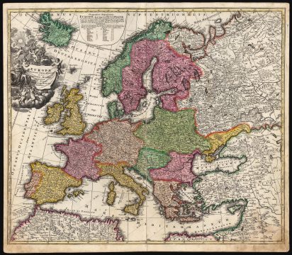 1707 J. B. Homann Europe, with the Eclipse of 1706