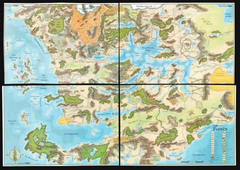2001 Wizards of the Coast 4-Part Wall Map of Faerûn (Drizzt d'Urden)