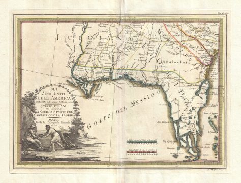 1797 Cassini Map of Florida, Georgia, and Louisiana