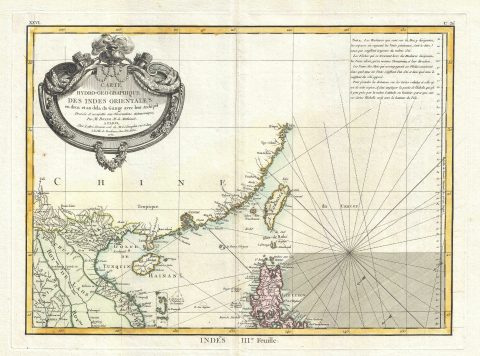 1771 Bonne Map of Tonkin (Vietnam) China, Formosa (Taiwan) and Luzon (Philippin