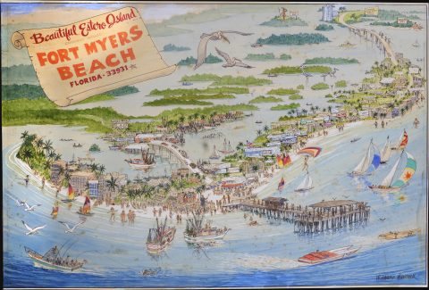 1975 W. Harold Hancock Original Painting View of Fort Myers Beach, Florida
