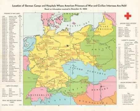 1945 American Red Cross Map of German Camps w/ American POWs