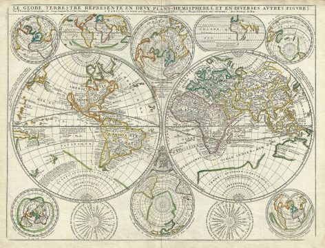 1742 Nolin Map of the World in Hemispheres