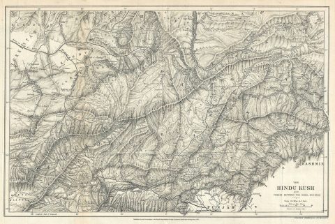 1879 Stanford Map of the Hindu Kush Mountains (Pakistan, Afghanistan)