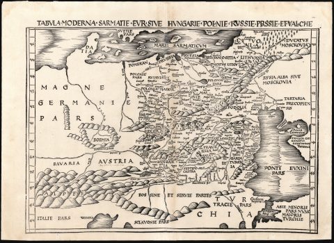 1513 Waldseemüller Map of Eastern Europe- the First Modern Map of Hungary, Poland, Russia, Prussia
