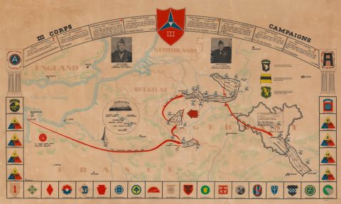 1945 Beaudry III Corps World War II Pictorial Route Map of Europe