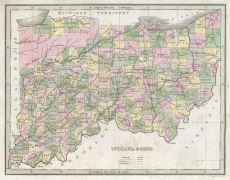1835 Bradford Map of Indiana and Ohio