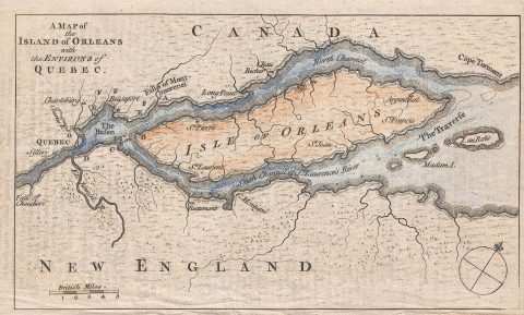 1759 Map of the Isle of Orleans and the Environs of Quebec City, Canada