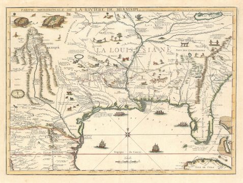 1718 De Fer Map of the Mississippi River Valley