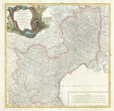 1752 Vaugondy Map of Languedoc Region of France