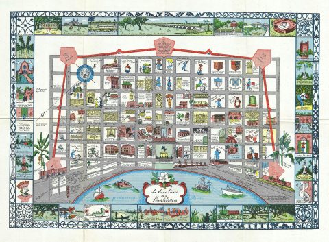1942 Barnes Pictorial Map of New Orleans, Louisiana
