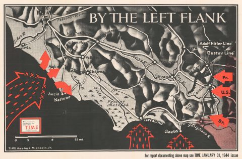 1944 Chapin Map of Central Italy Just After the Allied Landing at Anzio in WWII