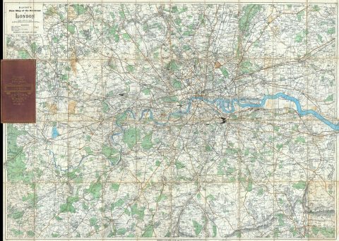 1895 Bacon's Pocket Map of the Environs of London, England
