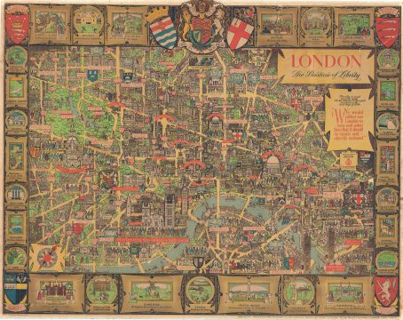 1945 Post World War II Lee Kerry Pictorial Map of London, England