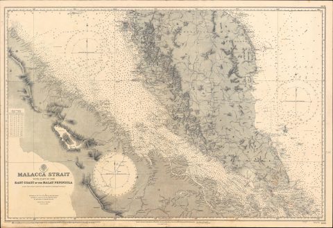 1945 Admiralty Nautical Chart / Map of Singapore, Malay, Malacca Strait