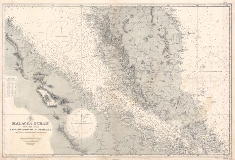1945 Admiralty Nautical Chart / Map of Singapore, Malay, Malacca Strait