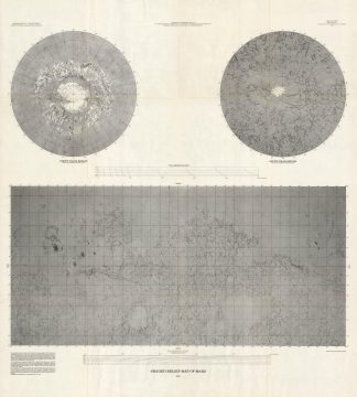 1972 NASA Shaded Relief Map of Mars - Mariner 9 Mission