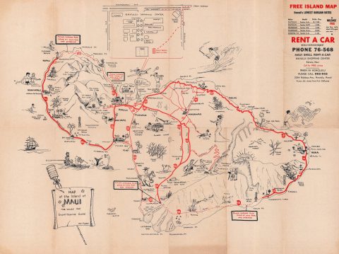 1960 Rapozo Pictorial Tourist Map of Maui, Hawaiian Islands
