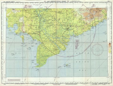 1949 U.S. Army Air Forces Aeronautical Chart or Map of the Mekong Delta, Vietnam