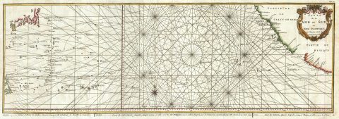 1751 Anson Map of Baja California and the Pacific, Trade Routes from Acapulco to Manila