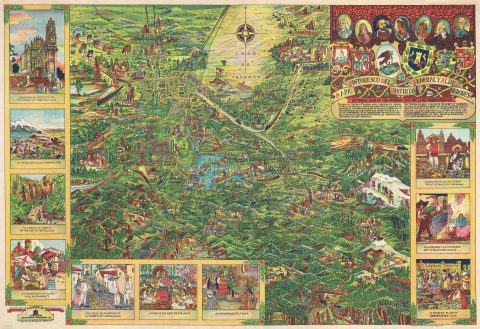 1935 Miguel Gómez Medina Pictorial Map of Mexico City (DF), Mexico