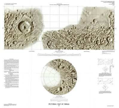 1992 U.S. Geological Survey Pictorial Map of Mimas, Moon of Saturn