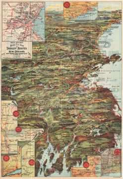 1907 Walker Trolley Map and View of New England Centered on Boston
